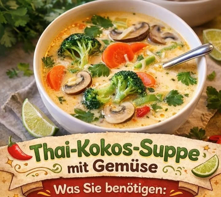 Eine Schüssel Thai-Coconut-Soup mit frischem Gemüse