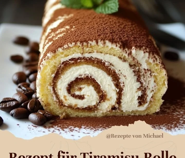 Köstliche Tiramisu-Rolle auf einem Teller, perfekt für jeden Anlass.