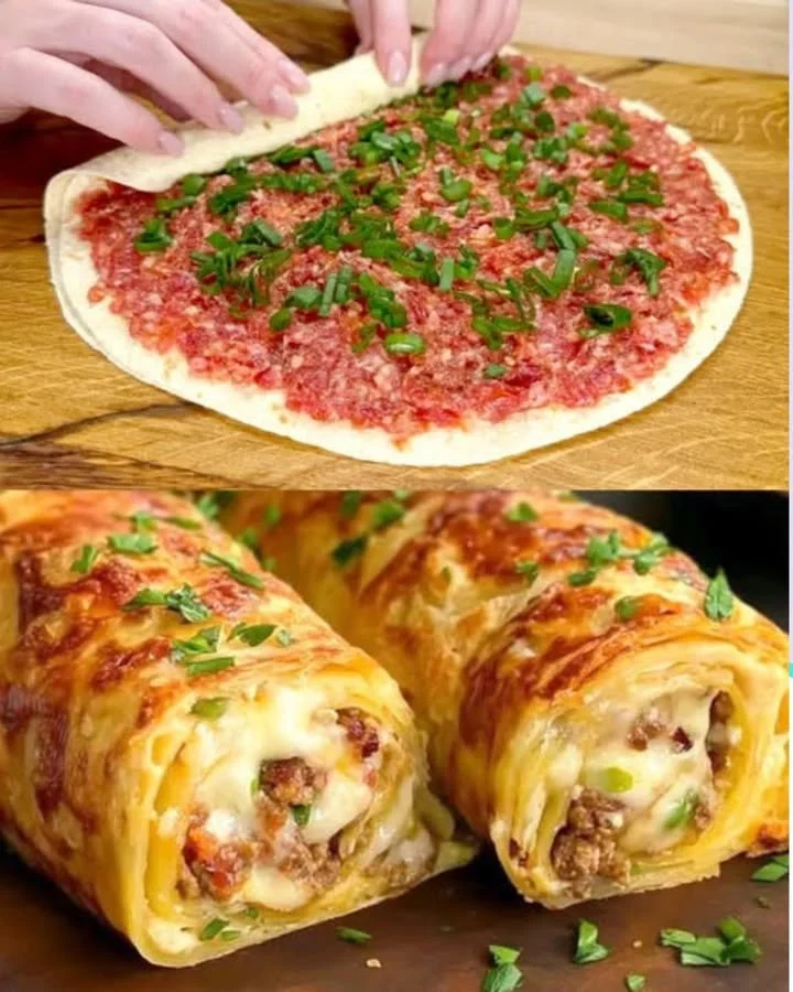 Tortillas mit Hackfleisch und Käse auf einem Teller serviert