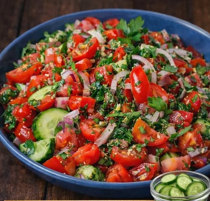 Türkischer Tomatensalat mit frischen Zutaten und aromatischen Kräutern