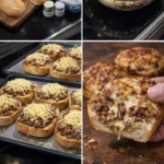 Überbackene Hackfleischbrötchen frisch aus dem Ofen