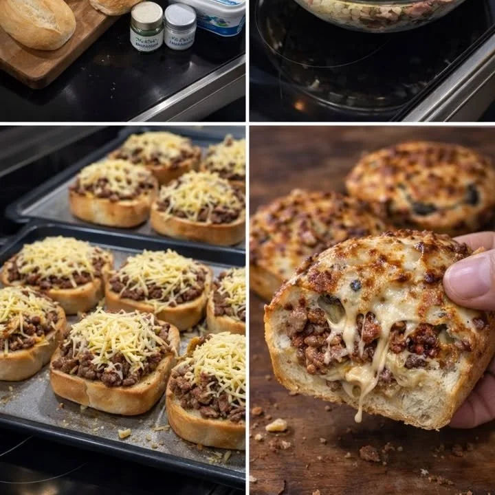 Überbackene Hackfleischbrötchen frisch aus dem Ofen