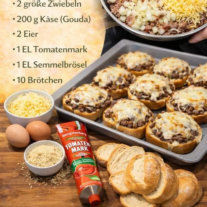 Überbackene Hackfleischbrötchen frisch aus dem Ofen