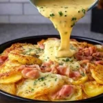 Überbackenes Kartoffelgratin nach Mamas Rezept mit cremiger Käseschicht.