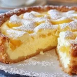 Unschlagbarer Apfelkuchen mit Vanillepudding auf einem Teller serviert