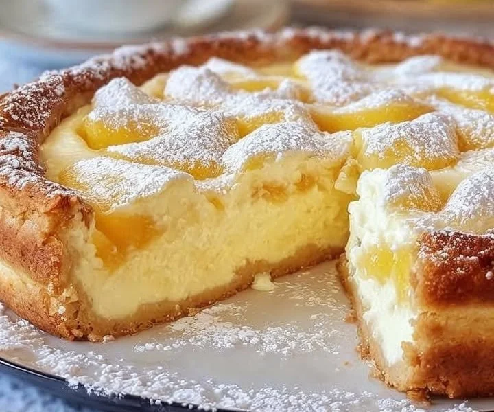 Unschlagbarer Apfelkuchen mit Vanillepudding auf einem Teller serviert