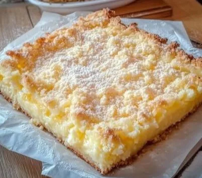 Vanillepudding Streuselkuchen vom Blech auf einem Tisch serviert