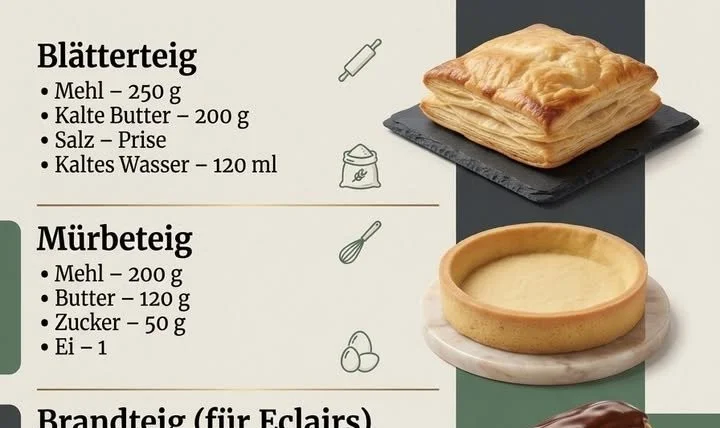 Verschiedene Teigarten für frisch gebackenes Gebäck