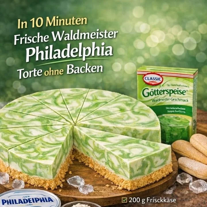 Waldmeister Philadelphia Torte ohne Backen, lecker und erfrischend