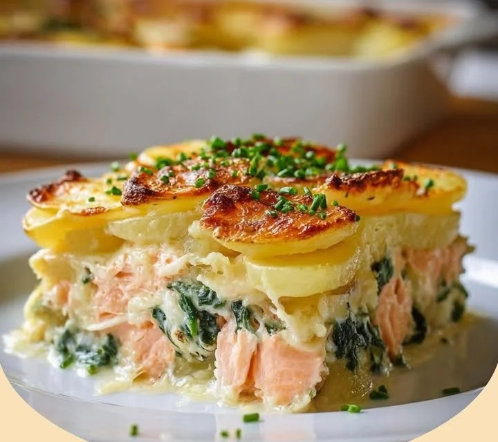 Zarter Lachs-Auflauf mit Kartoffeln aus dem Ofen