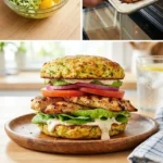 Zucchini-Käse-Burger mit frischen Zutaten auf einem Teller