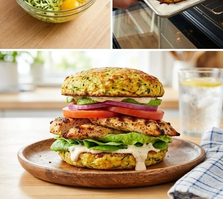 Zucchini-Käse-Burger mit frischen Zutaten auf einem Teller