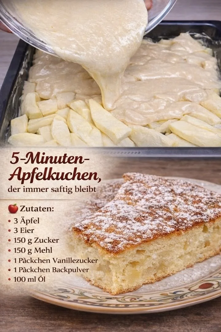 5-Minuten-Apfelkuchen mit frischen Äpfeln und leckerem Teig