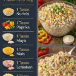 Leckerer Nudelsalat mit 7 Tassen Zutaten für Feiern und Partys