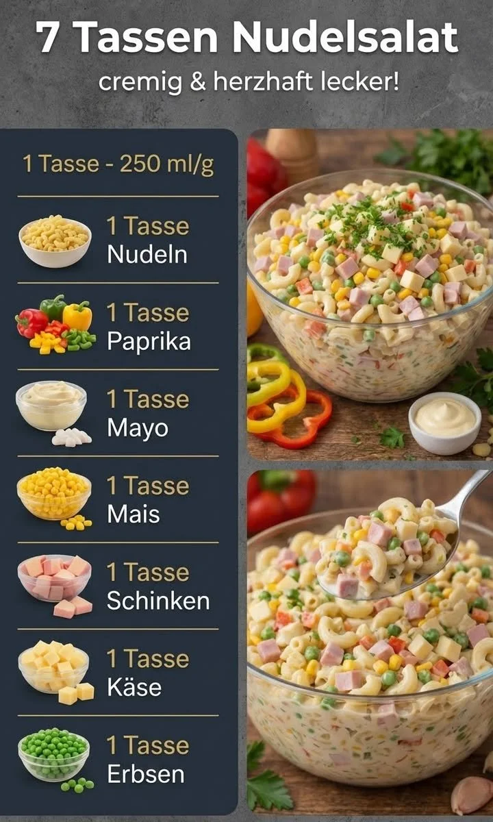 Leckerer Nudelsalat mit 7 Tassen Zutaten für Feiern und Partys