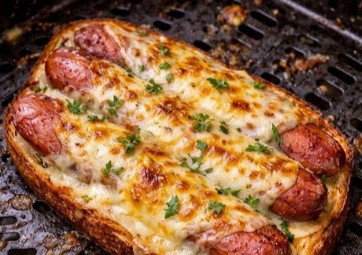 Leckere Air Fryer Hot Dog Schmelz mit geschmolzenem Käse und knuspriger Textur