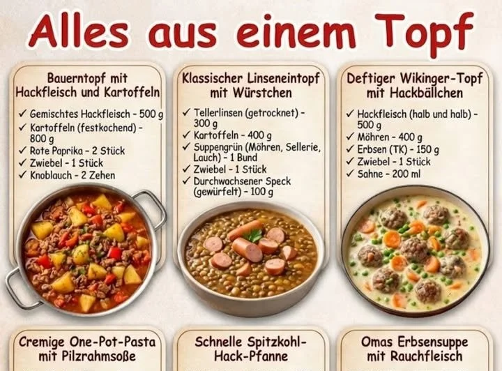 Ein Topf mit deftigen Sattmachern, die köstliche Mahlzeiten darstellen.