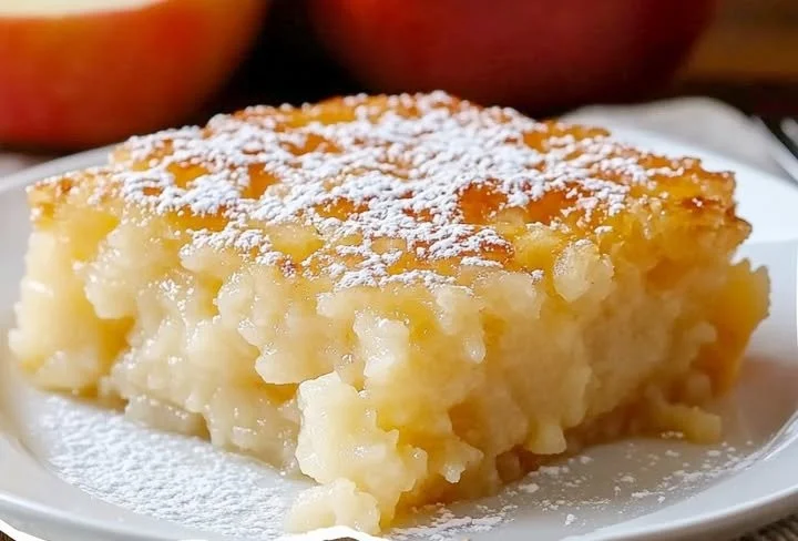 Leckere Portion Apfel-Reis-Auflauf auf einem Teller serviert.