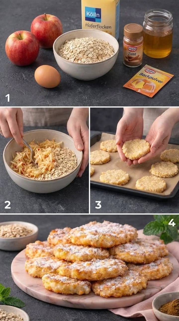 Apfelkekse ohne Mehl auf einem Teller, frisch gebacken und appetitlich angerichtet.
