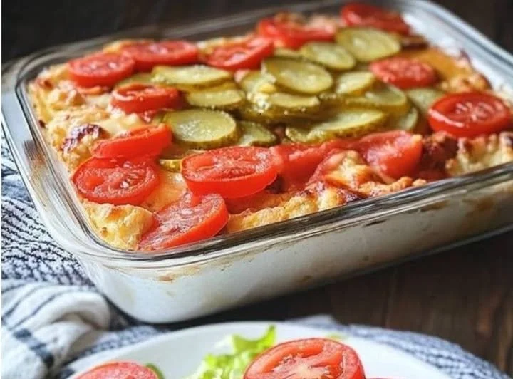 Big Mac Auflauf frisch aus dem Ofen mit leckerem Belag