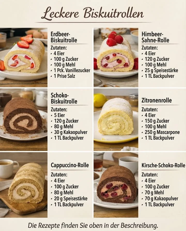 Leckere Biskuitrolle mit frischer Sahne und Früchten