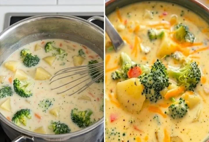 Schüssel mit Brokkoli-Kartoffel Suppe, gesund und lecker.
