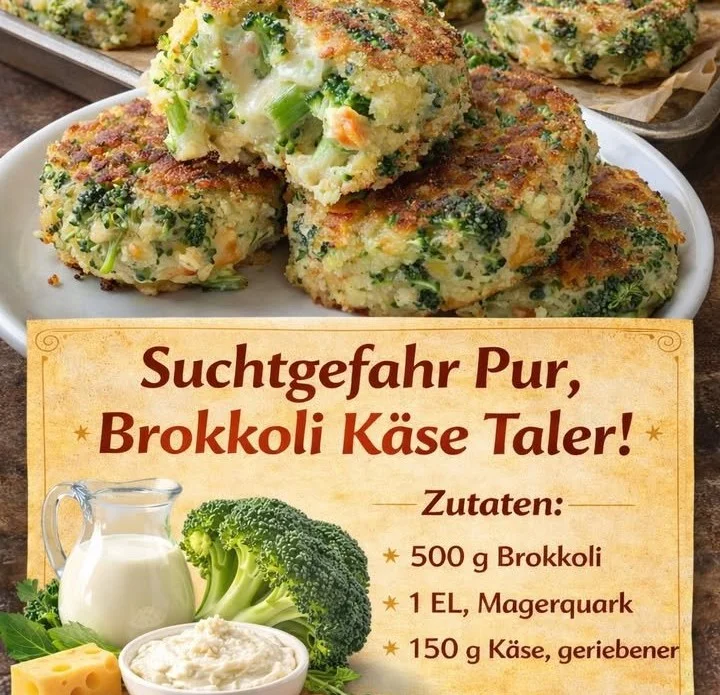 Leckere Brokkoli Käsetaler auf einem Teller serviert
