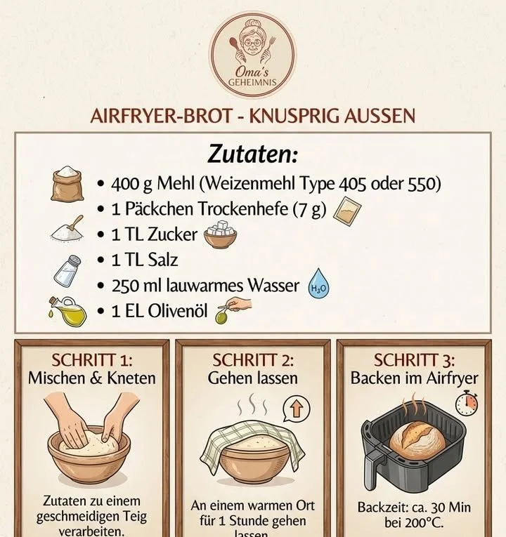 Brot im Airfryer zubereitet mit knuspriger Kruste und fluffigem Inneren