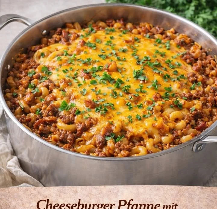 Leckere Cheeseburger Pfanne mit saftigem Fleisch und leckerem Käse