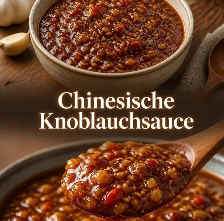 Chinesische Knoblauchsauce in einer weißen Schüssel