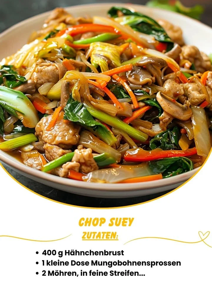 Schüssel mit klassischem und schnell zubereitetem Chop Suey