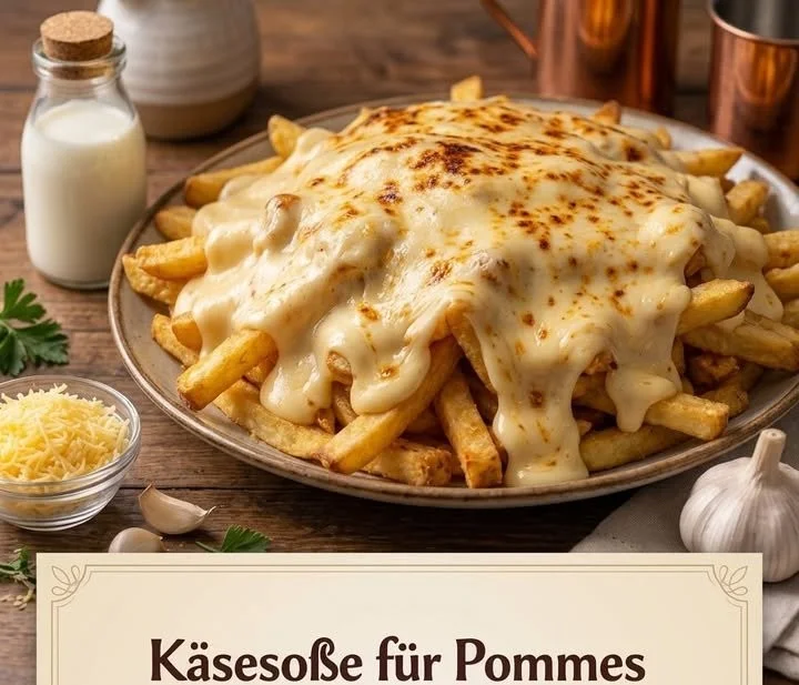 Cremige Käsesoße mit frischen Zutaten in einer Schüssel serviert.