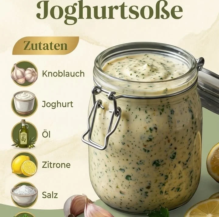 Cremige Knoblauch-Joghurtsoße, ideal als Dip oder zu Gerichten