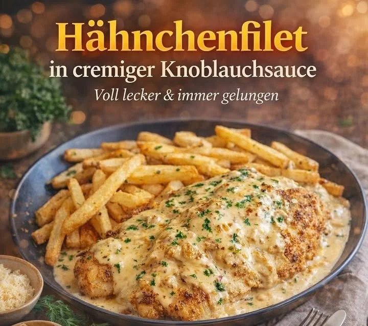 Cremige Knoblauchsoße mit frischem Brot serviert auf einem Teller.