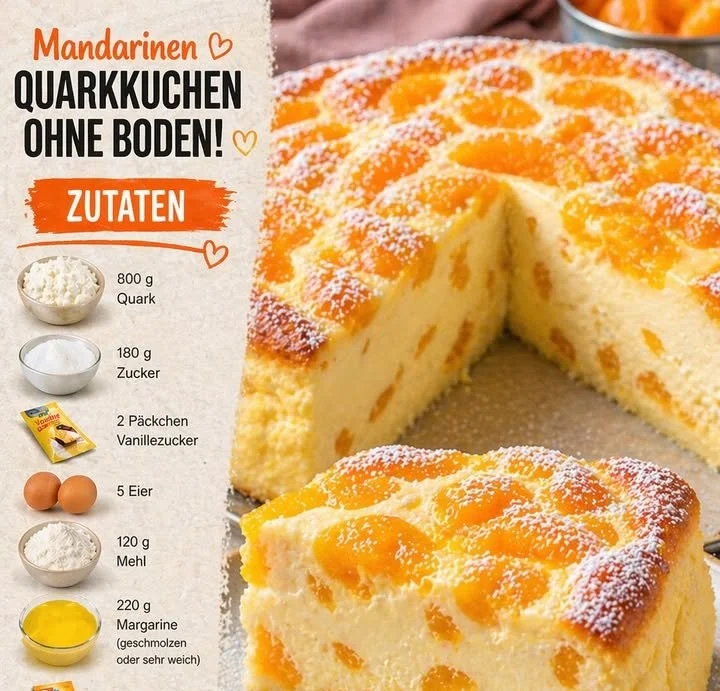 Saftiger Mandarinen Quarkkuchen mit frischen Mandarinen