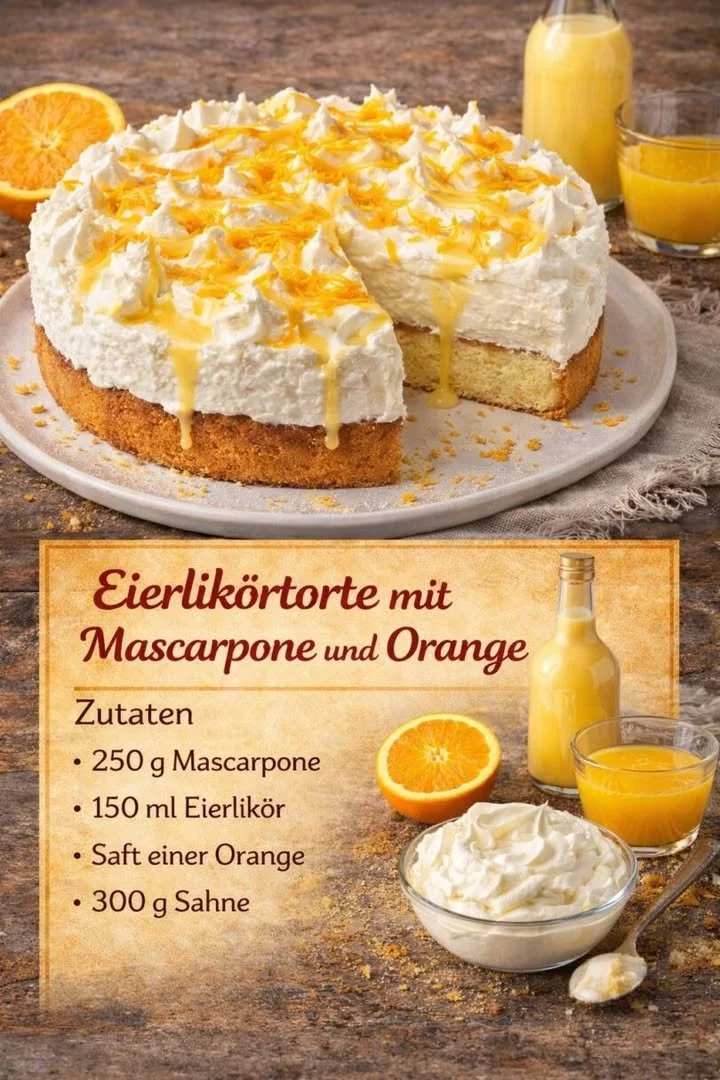 Eierlikörtorte mit Mascarpone und frischen Orangen