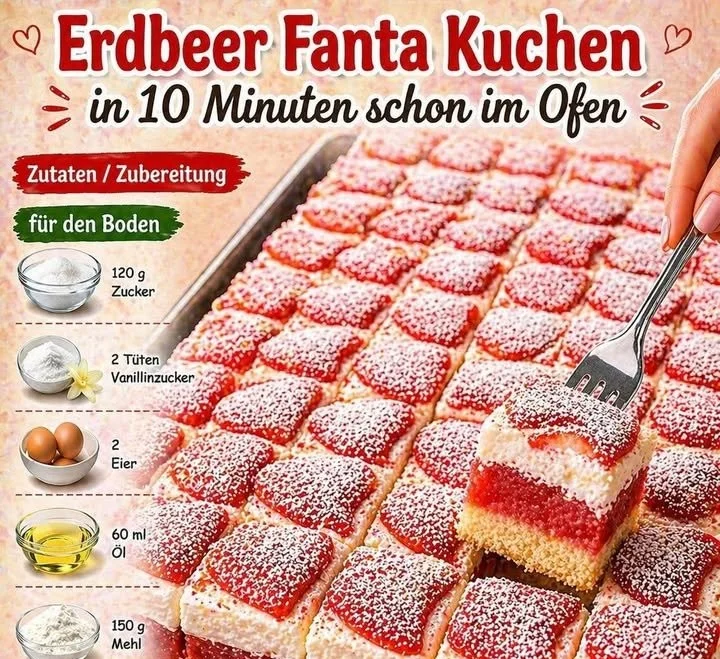 Erdbeer Fanta Kuchen mit frischen Erdbeeren und sprudelnder Fanta