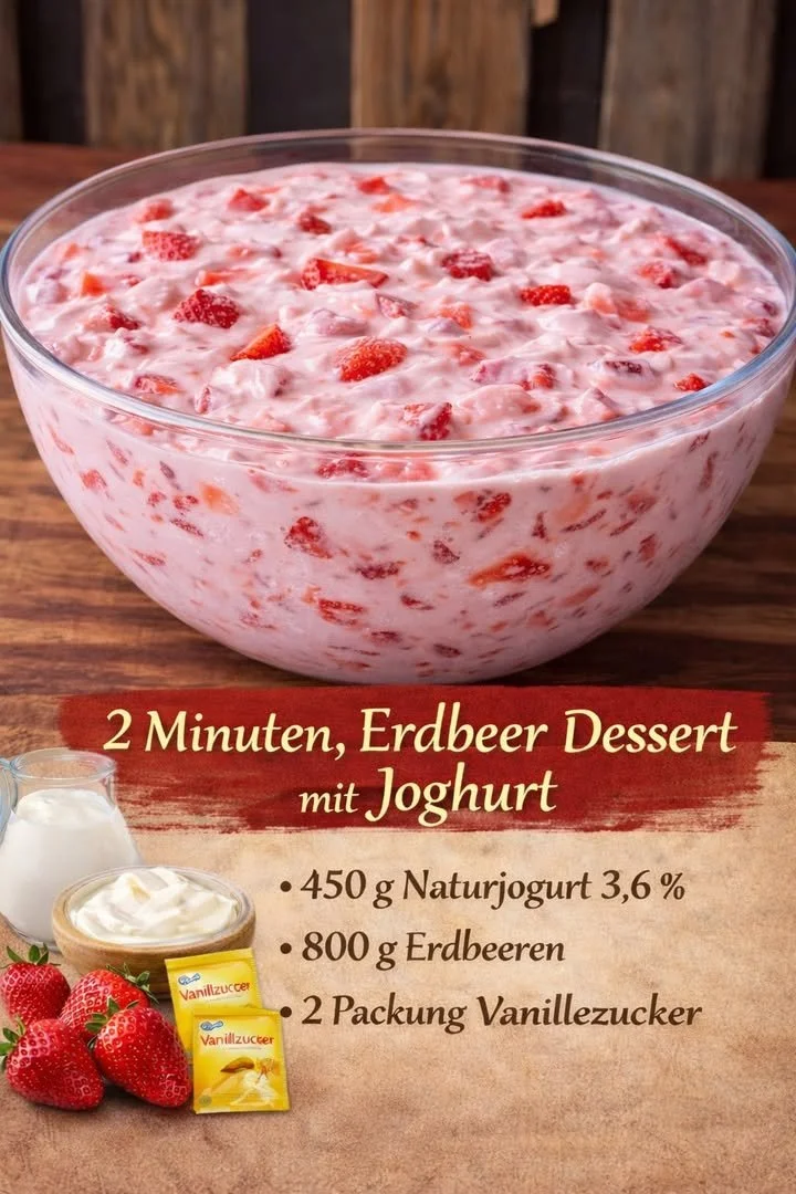 Leckeres Erdbeer Joghurtdessert mit frischen Erdbeeren und Joghurt