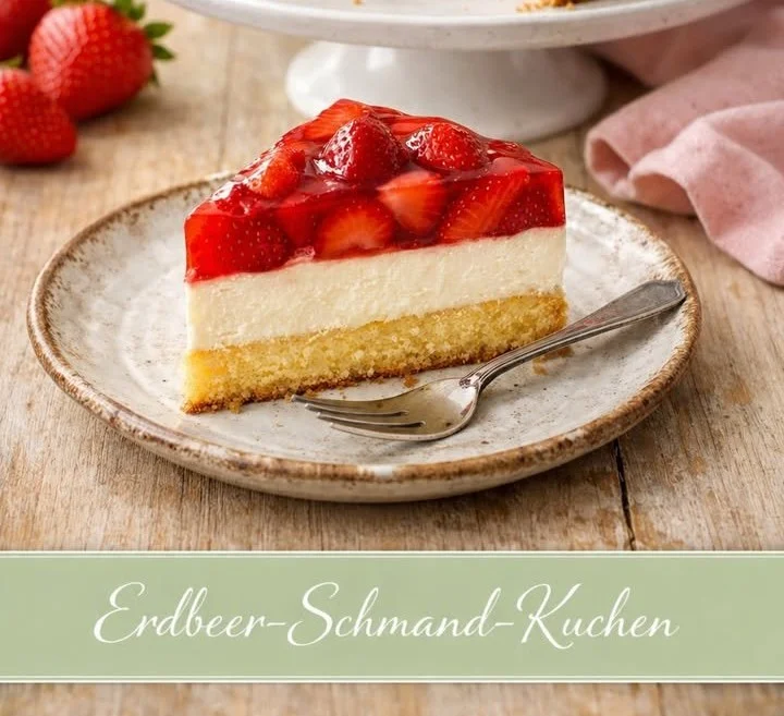 Erdbeer-Schmand-Kuchen mit frischen Erdbeeren und Schmand-Topping