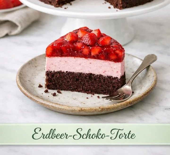 Erdbeer-Schoko-Torte mit frischen Erdbeeren und Schokoladenglasur