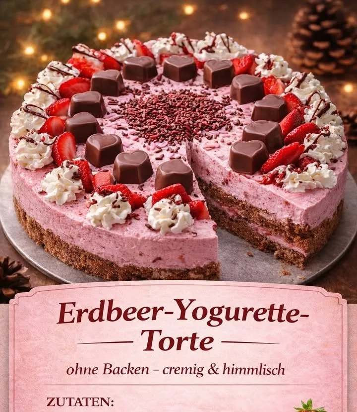 Leckere Erdbeer-Yogurette-Torte mit frischen Erdbeeren und cremiger Yogurette-Füllung