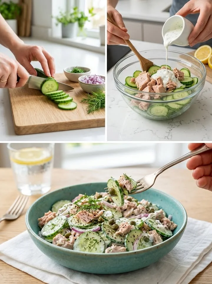 Erfrischender Thunfisch-Gurken-Salat mit frischen Zutaten und aromatischen Gewürzen