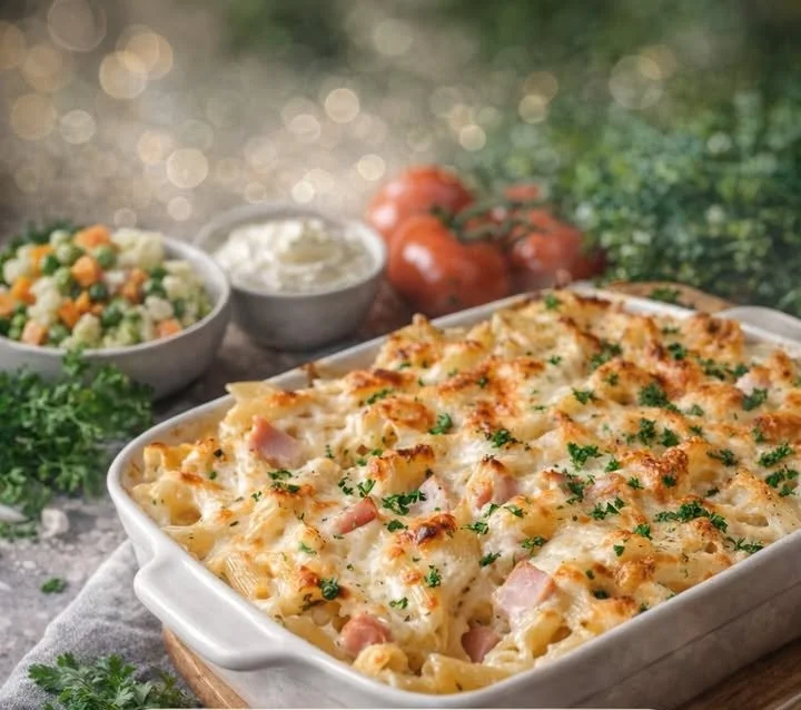 Bunter Familienauflauf mit Gemüse und Käse aus dem Ofen