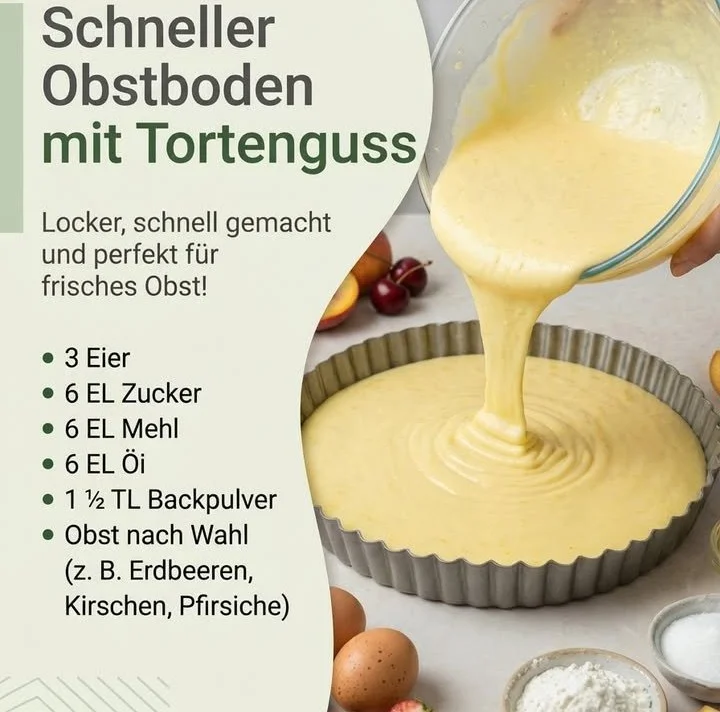 Flinker Früchtekuchen mit Götterspeise auf einem Teller