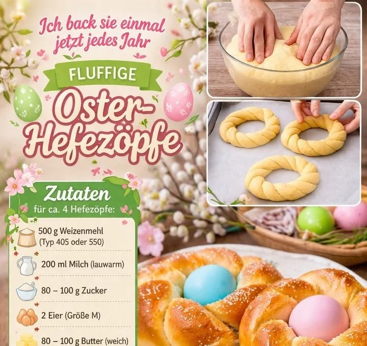 Fluffige Oster-Hefezüge frisch gebacken und dekoriert