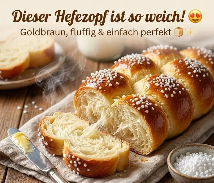 Frisch gebackener Hefezopf auf einem Tisch serviert