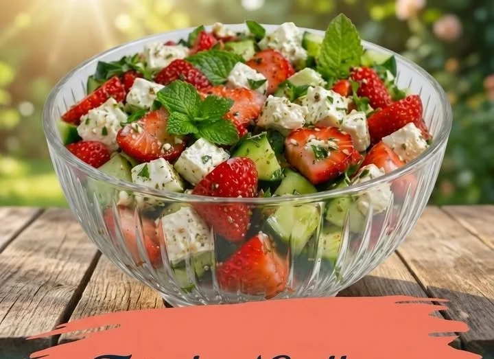 Frischer Erdbeer-Gurken-Feta-Salat mit leuchtenden Früchten und gesundem Gemüse