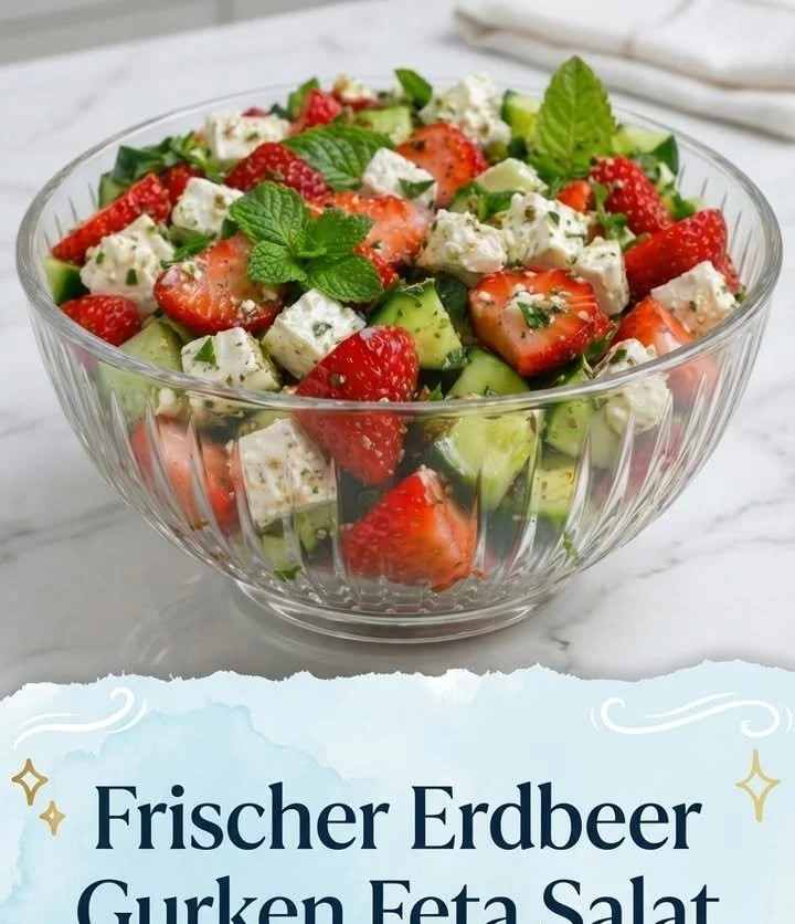 Frischer Erdbeer Gurken Feta Salat mit buntem Gemüse und Feta-Käse