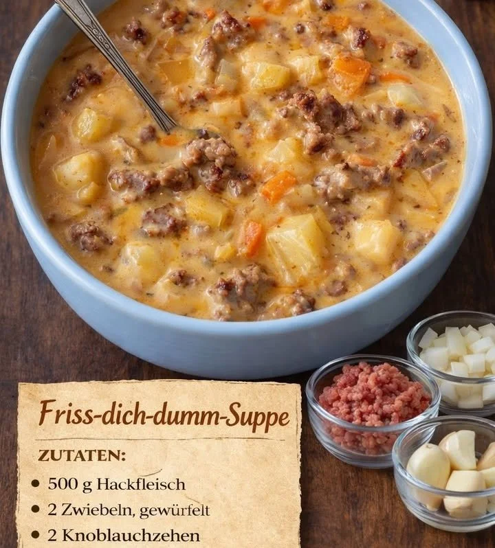 Schüssel mit Friss-dich-dumm-Suppe, gesund und lecker