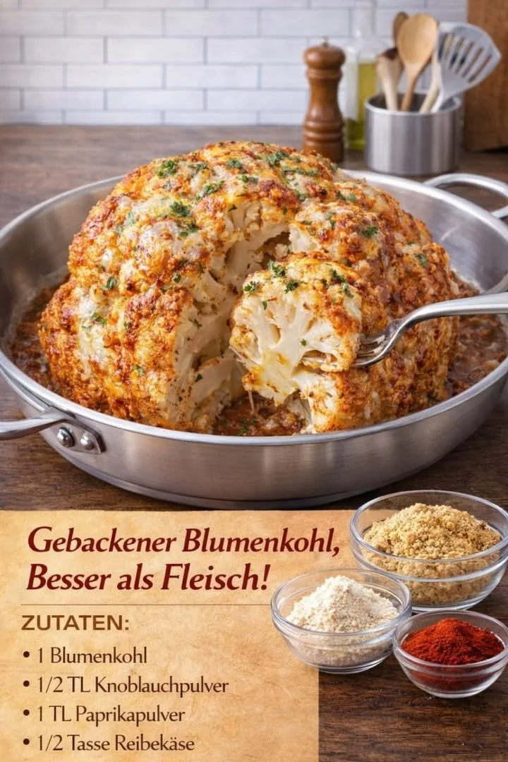 Gebackener Blumenkohl aus dem Ofen mit Gewürzen und Käse überbacken